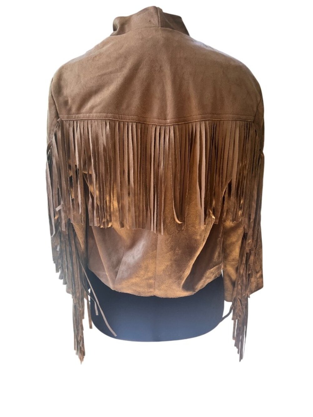 Fringe Tan Faux Suede Jacket Bajee Collection Cascade Open Front Western Style